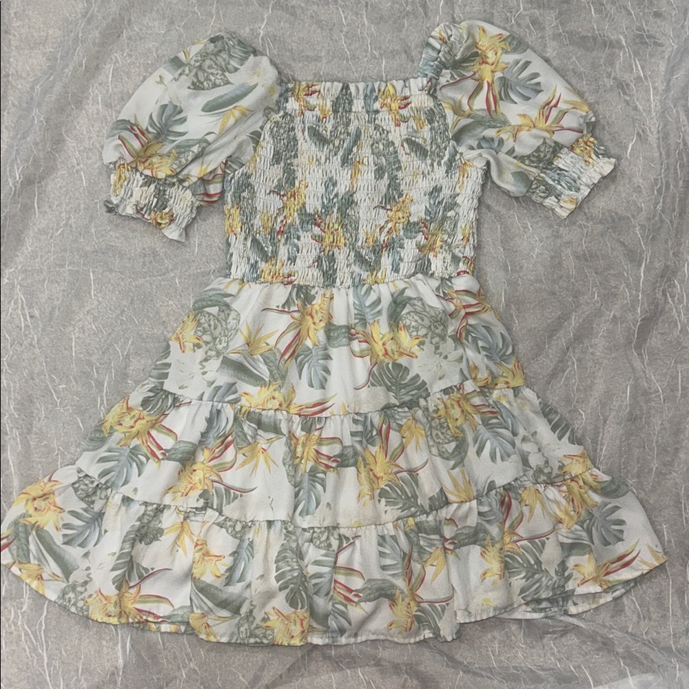 Guess Floral Kids Dress - Yellow and Green
